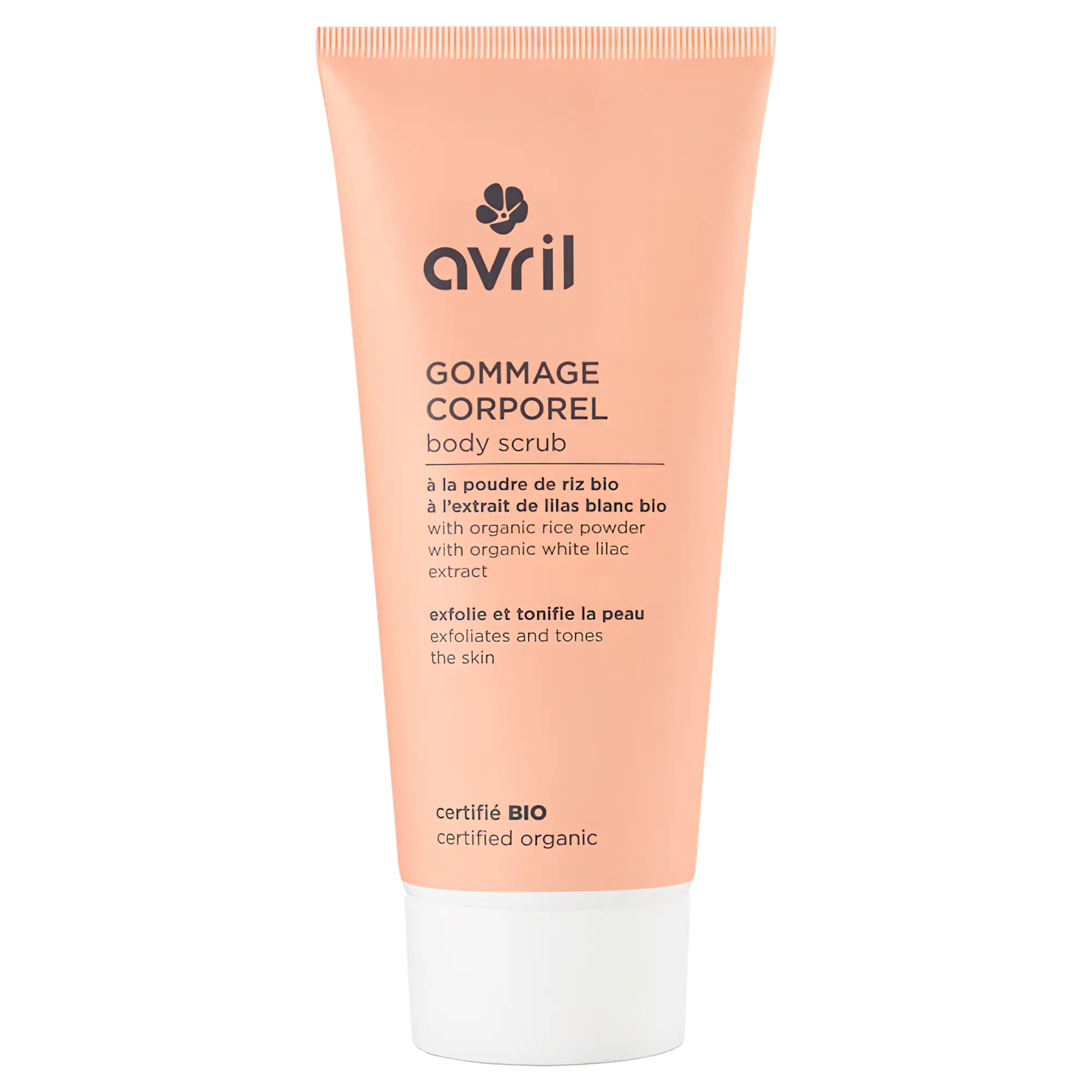 Gommage Corporel Certifié Bio – Avril À la poudre de riz bio – Extrait de lilas blanc bio