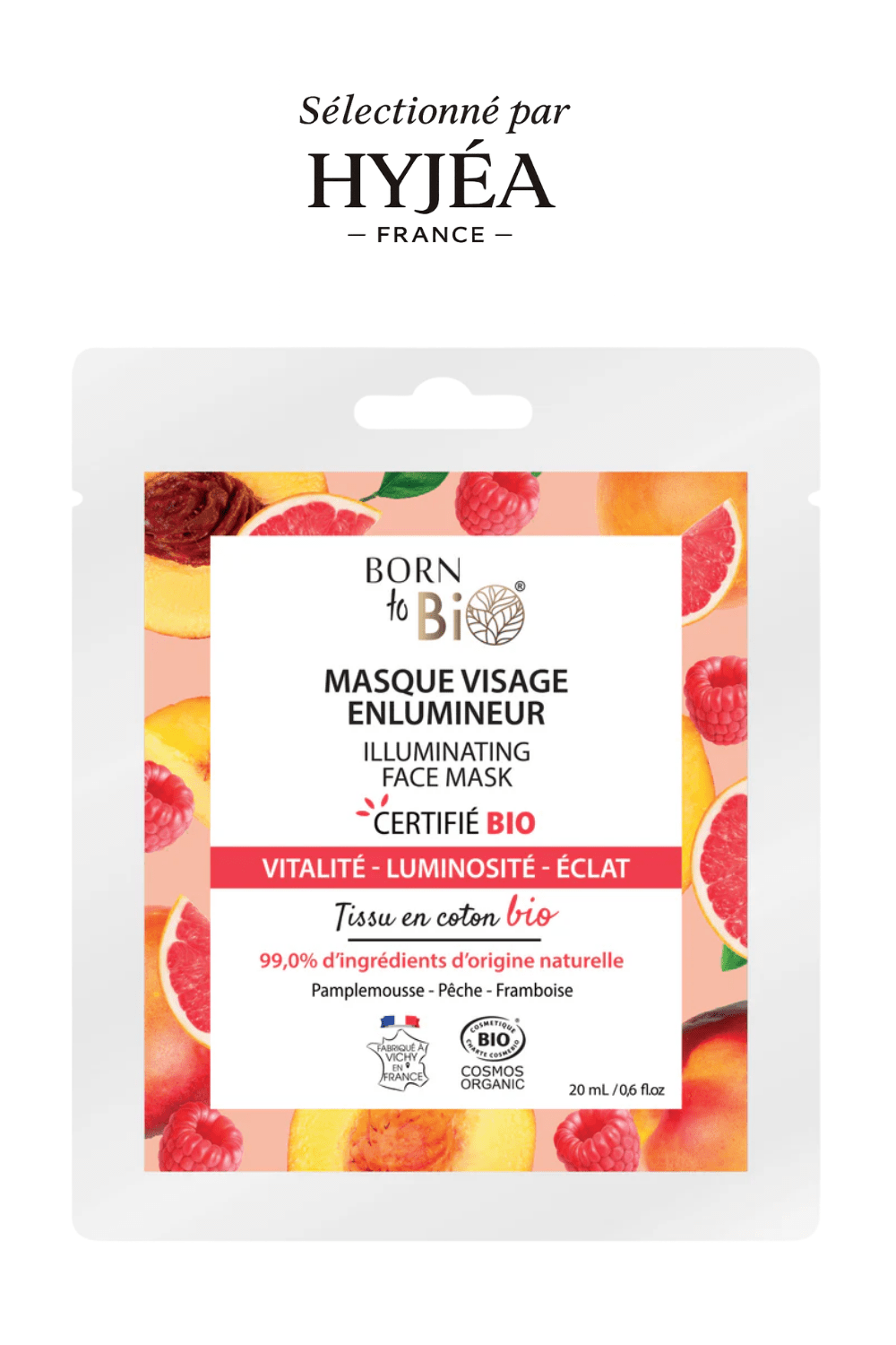 Masque Visage Born to Bio Enlumineur Bio en Coton – Éclat & Naturel 20 ml | HYJÉA - HYJÉA
