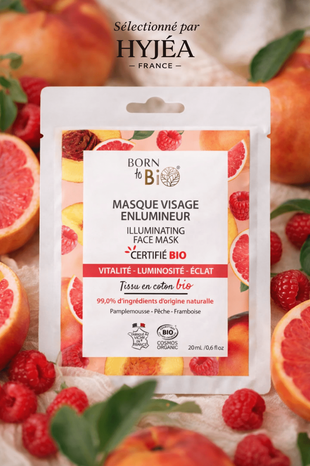 Masque Visage Born to Bio Enlumineur Bio en Coton – Éclat & Naturel 20 ml | HYJÉA - HYJÉA