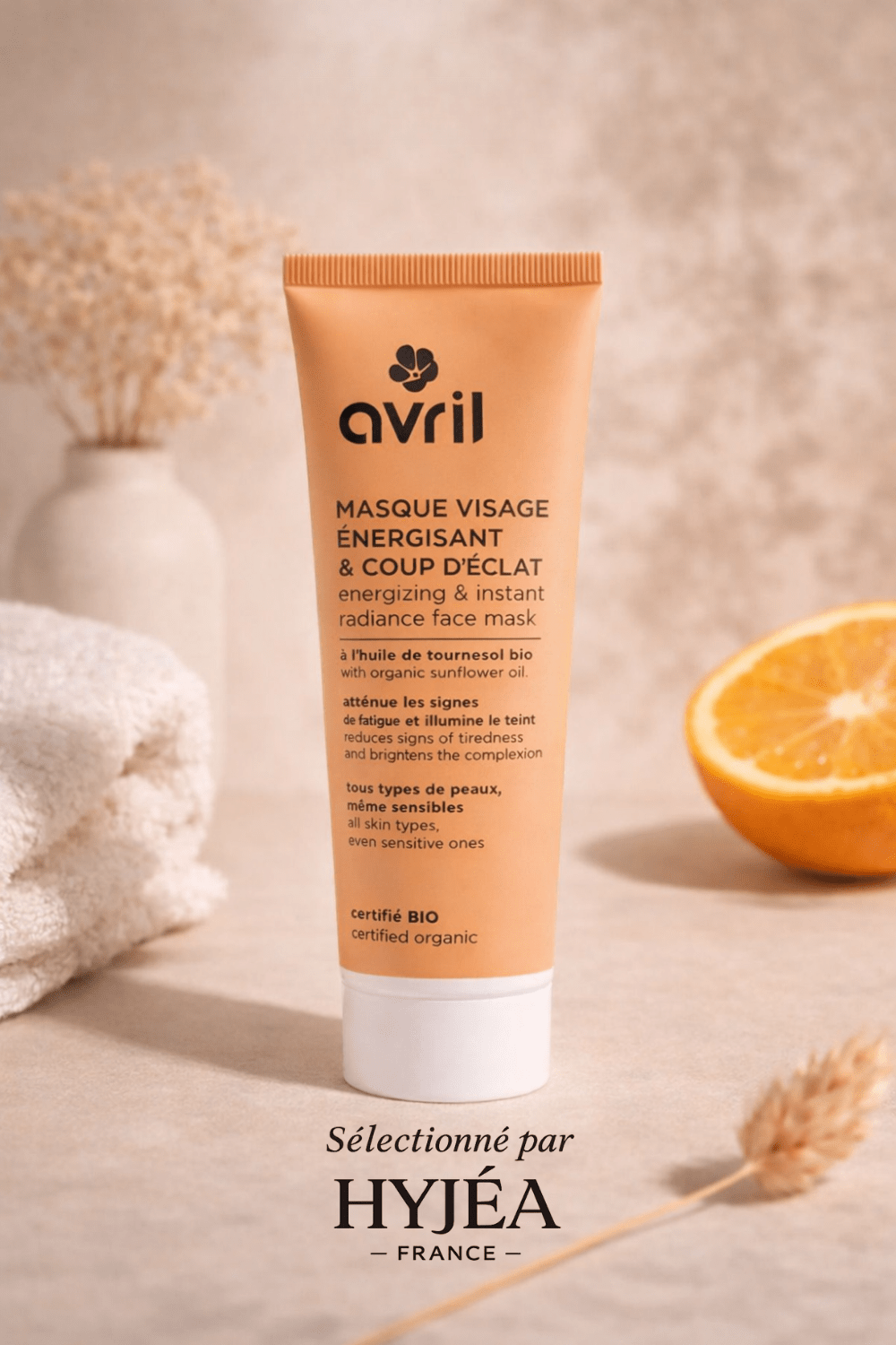 Masque Visage Énergisant & Coup d’Éclat Certifié Bio – Avril À l’extrait de fraise des bois – Extrait d’algue verte – Huile de tournesol bio 50 ml - HYJÉA