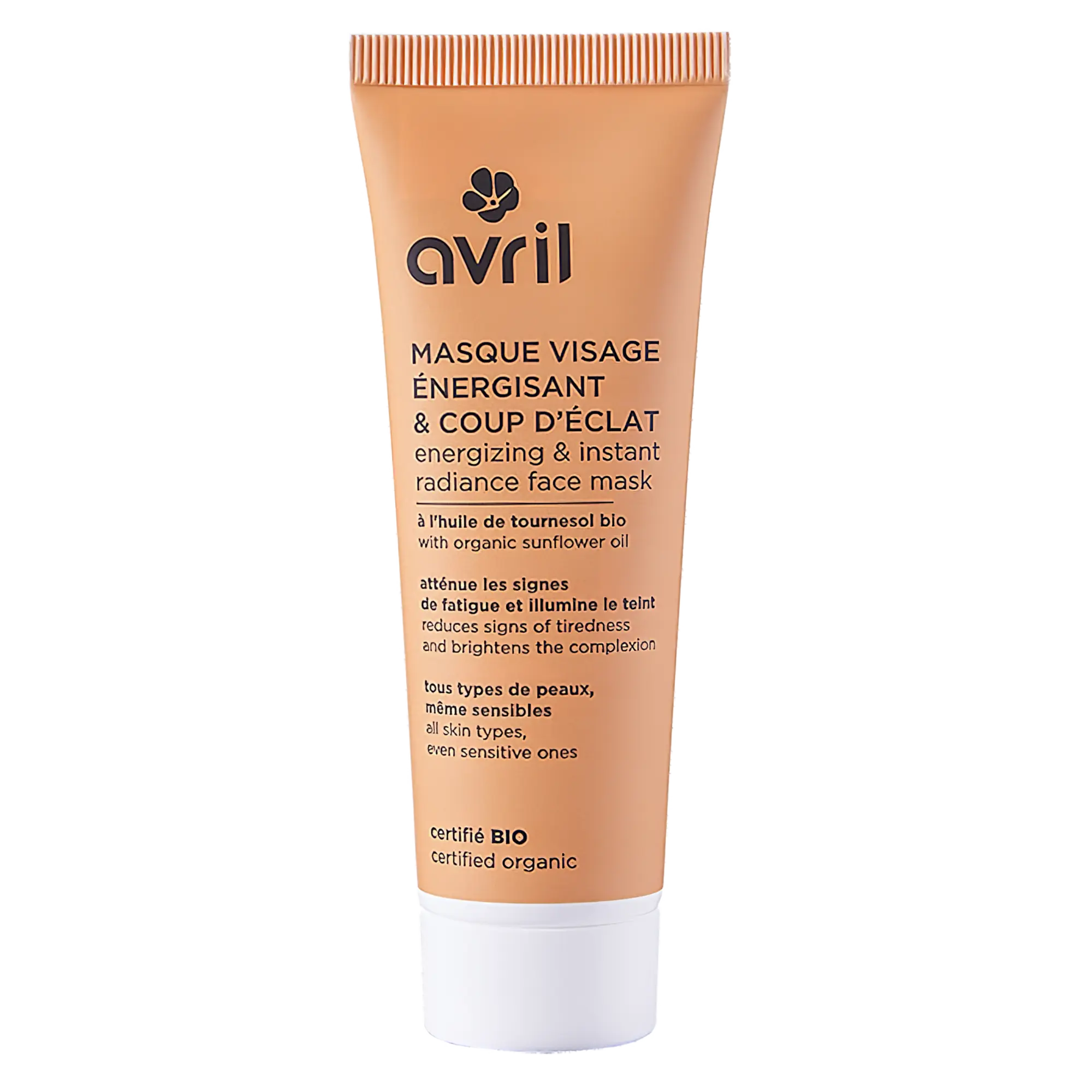 Masque Visage Énergisant & Coup d’Éclat Certifié Bio – Avril À l’extrait de fraise des bois – Extrait d’algue verte – Huile de tournesol bio 50 ml