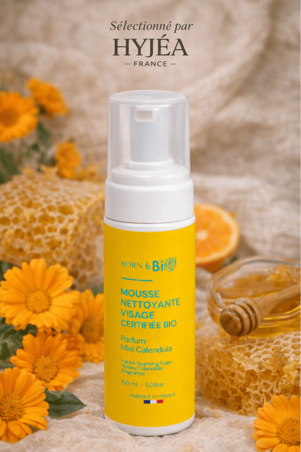 Mousse Nettoyante Visage Miel Calendula Born to Bio - Certifiée Bio 150 ml - HYJÉA