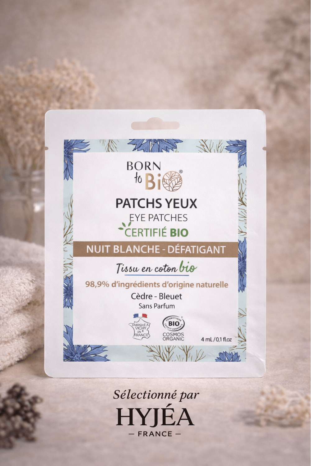 Patchs Yeux Nuit Blanche en Coton Bio – Born to Bio Certifiés Bio – 4 ml - HYJÉA