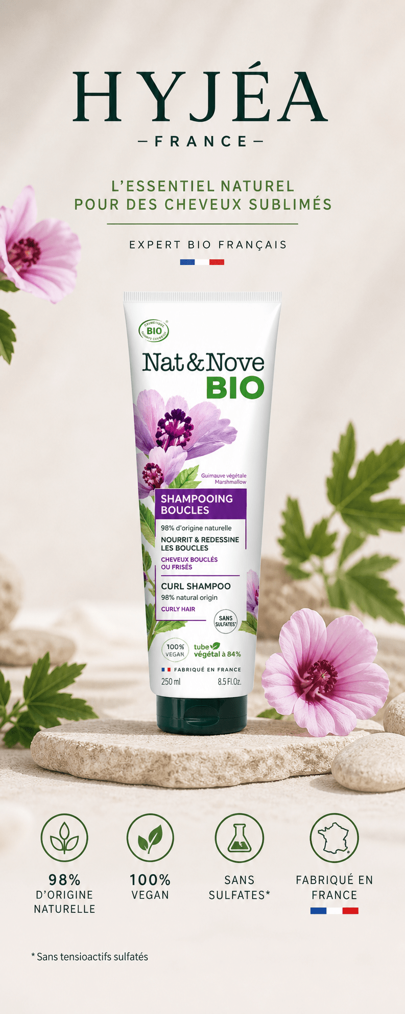 Shampooing Boucles BIO NAT&NOVE – Cheveux bouclés & frisés – 250ml - HYJÉA